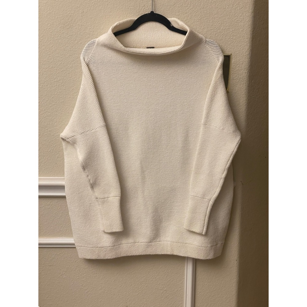Free People Ottoman Slouchy Chunky Tunic Mock Neck Ribbed Knit Sweater Cream XS